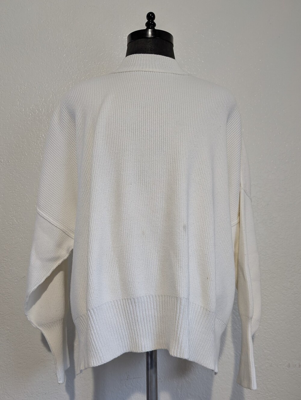 Free People White Ribbed Oversized Crew Neck Sweater